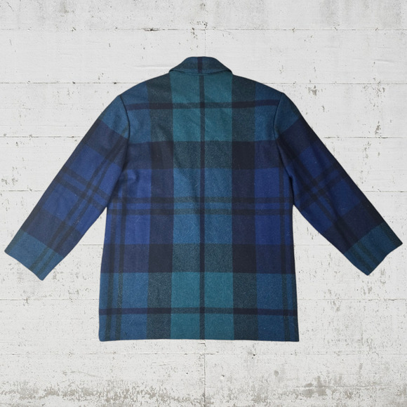 80s Vintage Pendleton Black Watch Green Navy Plaid Wool Deadstock Blazer Size 12 - Picture 8 of 9
